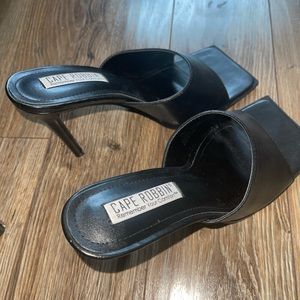 Black square toe heels